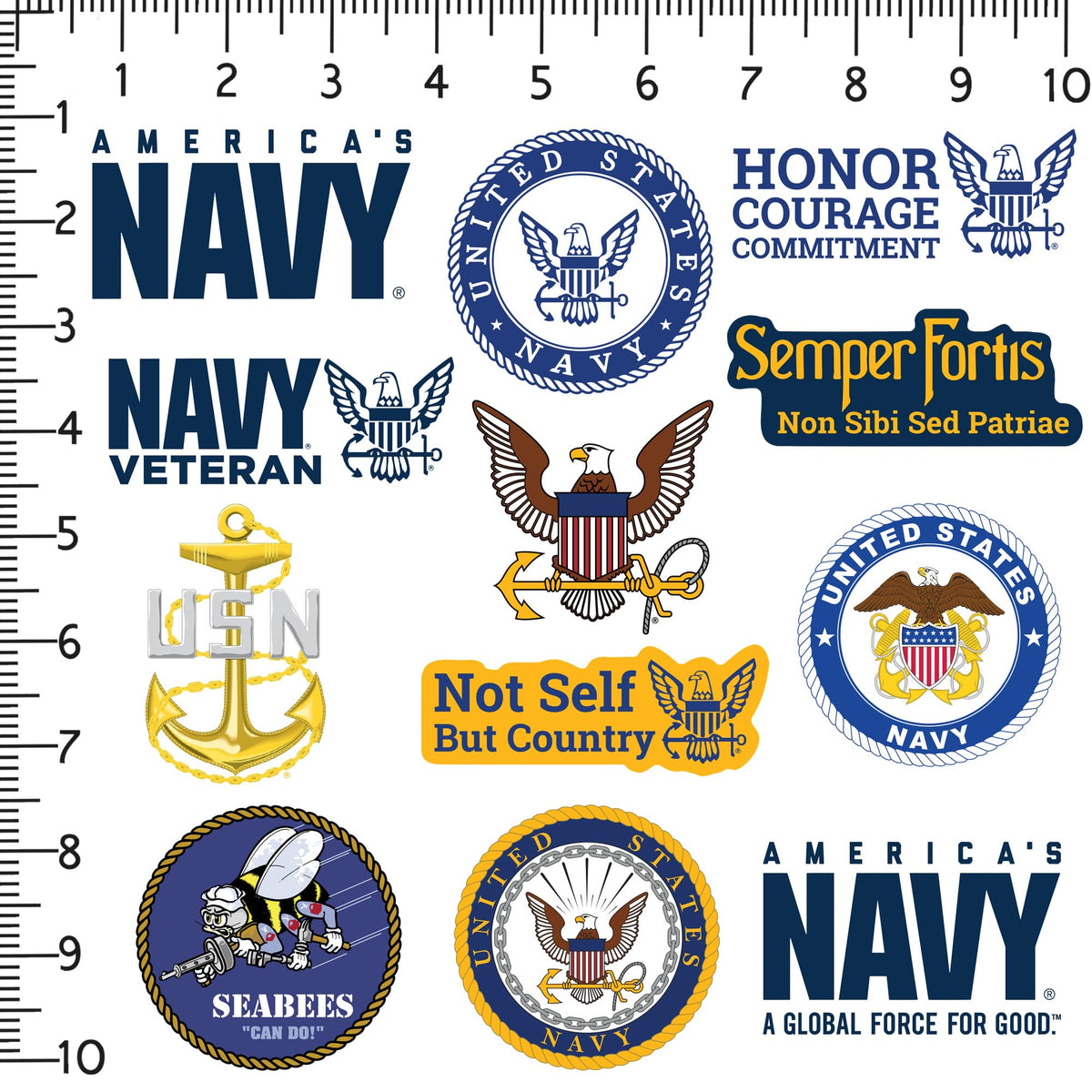 GRAPHICS & MORE navy emblem sticker set highlighting official-style emblems for tablets and notebooks.
