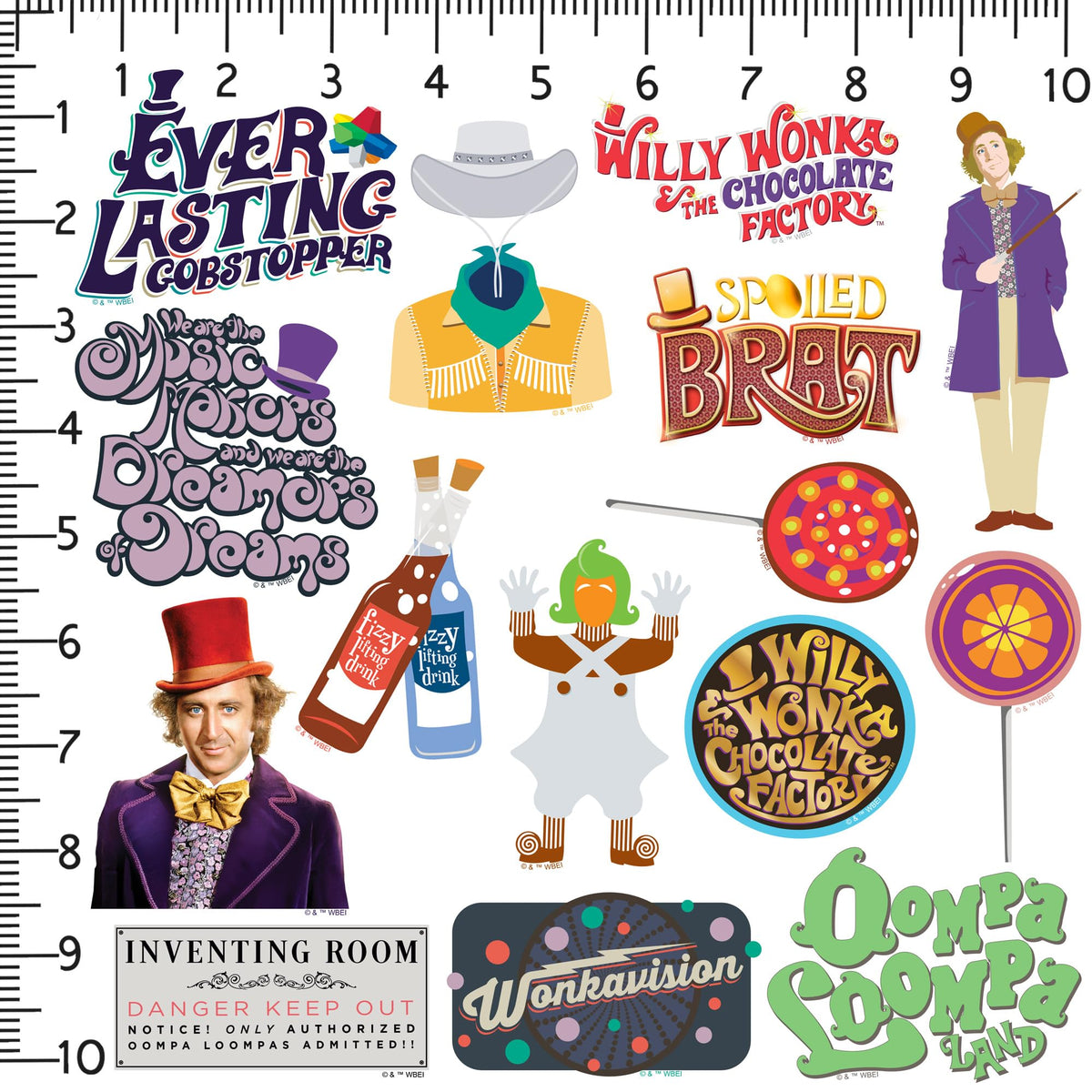 GRAPHICS & MORE spread of stickers laid flat showing variety and sizing benefits