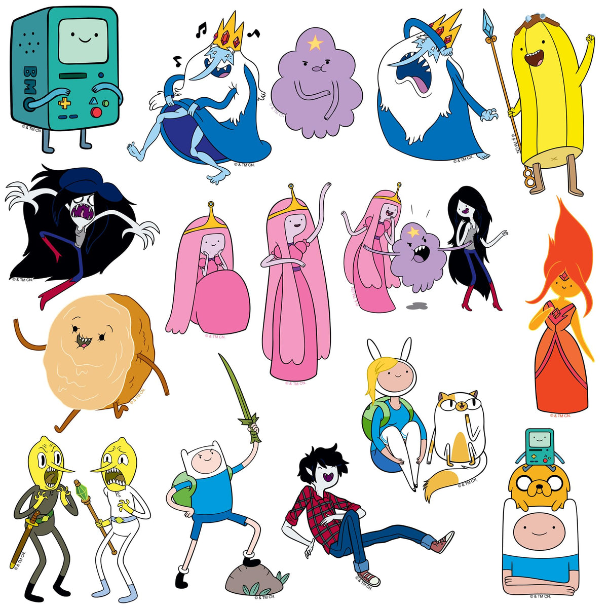 GRAPHICS & MORE Adventure Time stickers on notebook page featuring playful, collectible artwork.