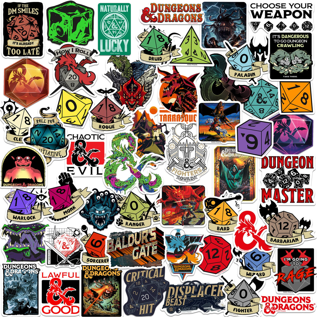 Graphics & More D&D stickers dice set for laptops and water bottles, vibrant and durable.