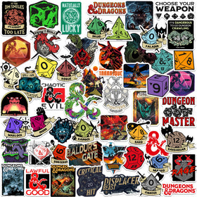 Graphics & More D&D stickers dice set for laptops and water bottles, vibrant and durable.