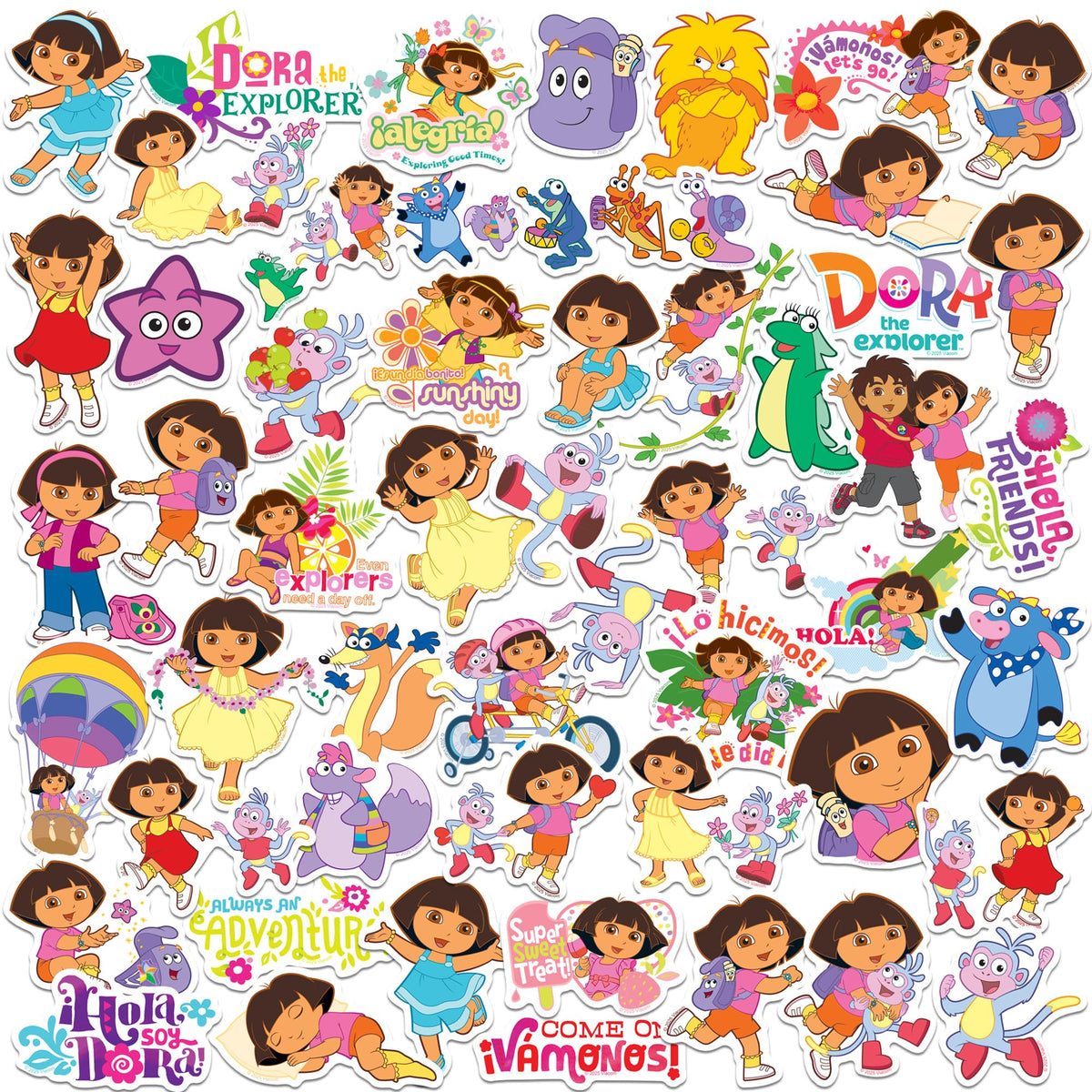 GRAPHICS & MORE Dora the Explorer sticker pack cover with vibrant, fade-resistant artwork.