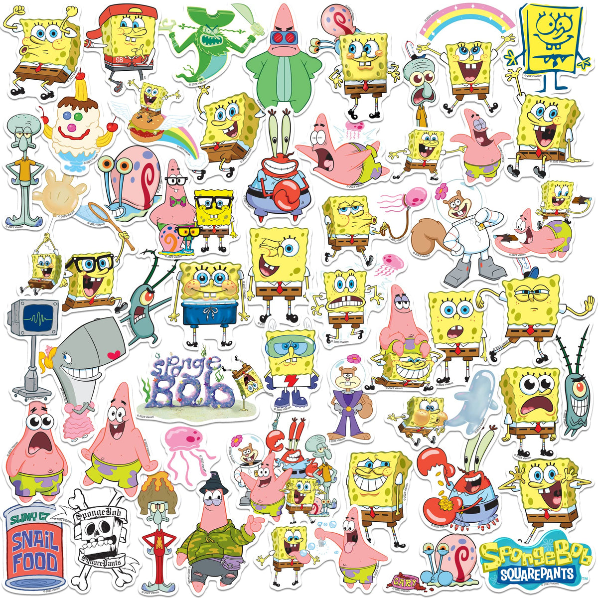 GRAPHICS & MORE SpongeBob stickers on a laptop for quick personalization and bold style.