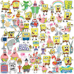 GRAPHICS & MORE SpongeBob stickers on a laptop for quick personalization and bold style.