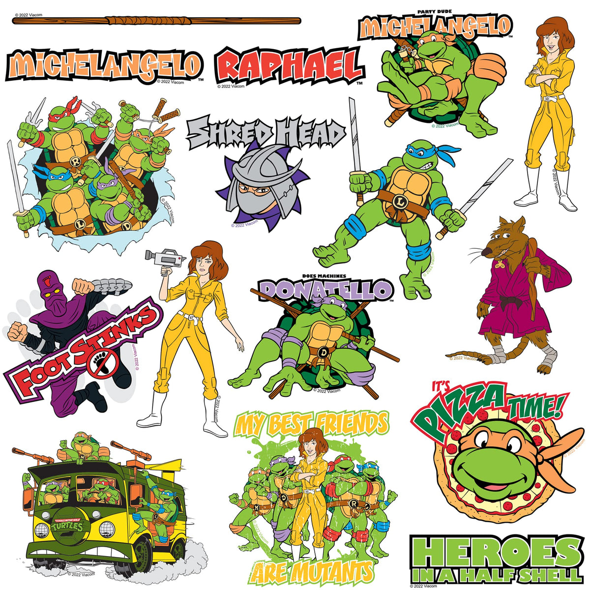 TMNT stickers on a notebook showcase iconic characters and logos.