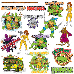TMNT stickers on a notebook showcase iconic characters and logos.