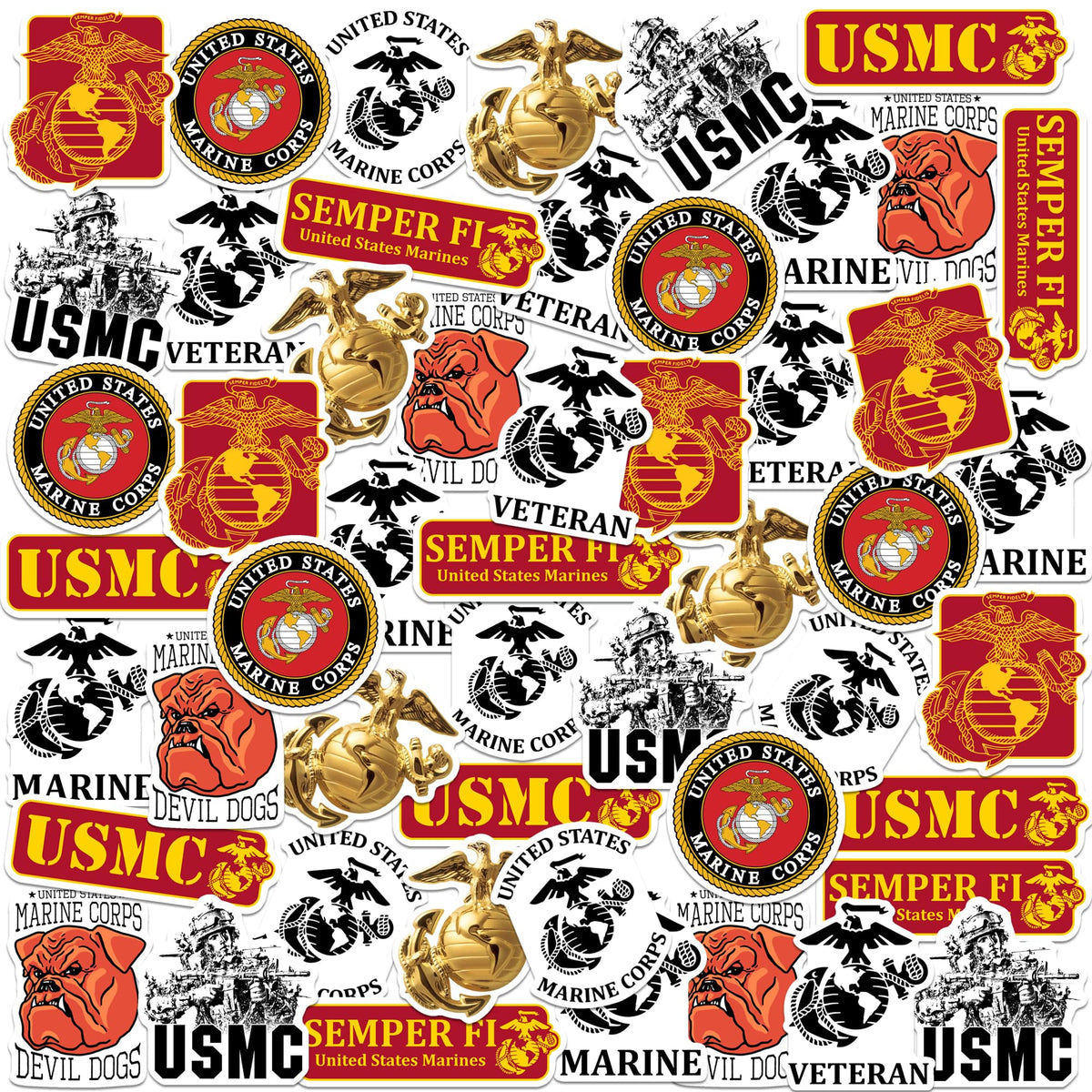 GRAPHICS & MORE US Marine Corps 50-sticker pack on a laptop for bold, durable style.
