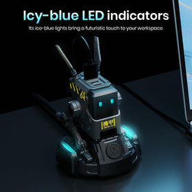 GravaStar power strip surge protector safeguards your office gear.