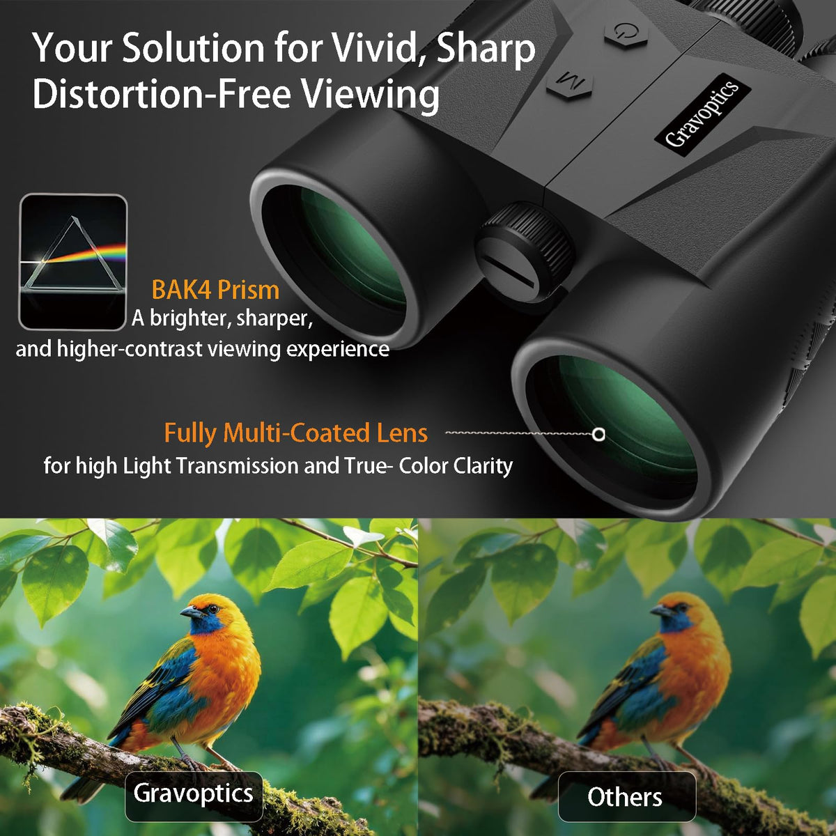 Gravoptics rangefinder binoculars 10x42 for crystal-clear viewing and easy focus
