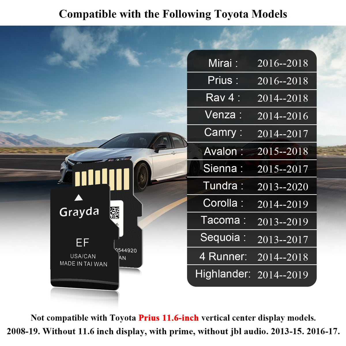 Grayda US-Canada map coverage shown for compatible Toyota models