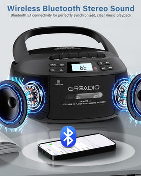 Greadio boombox AM/FM radio with LCD display for tuning
