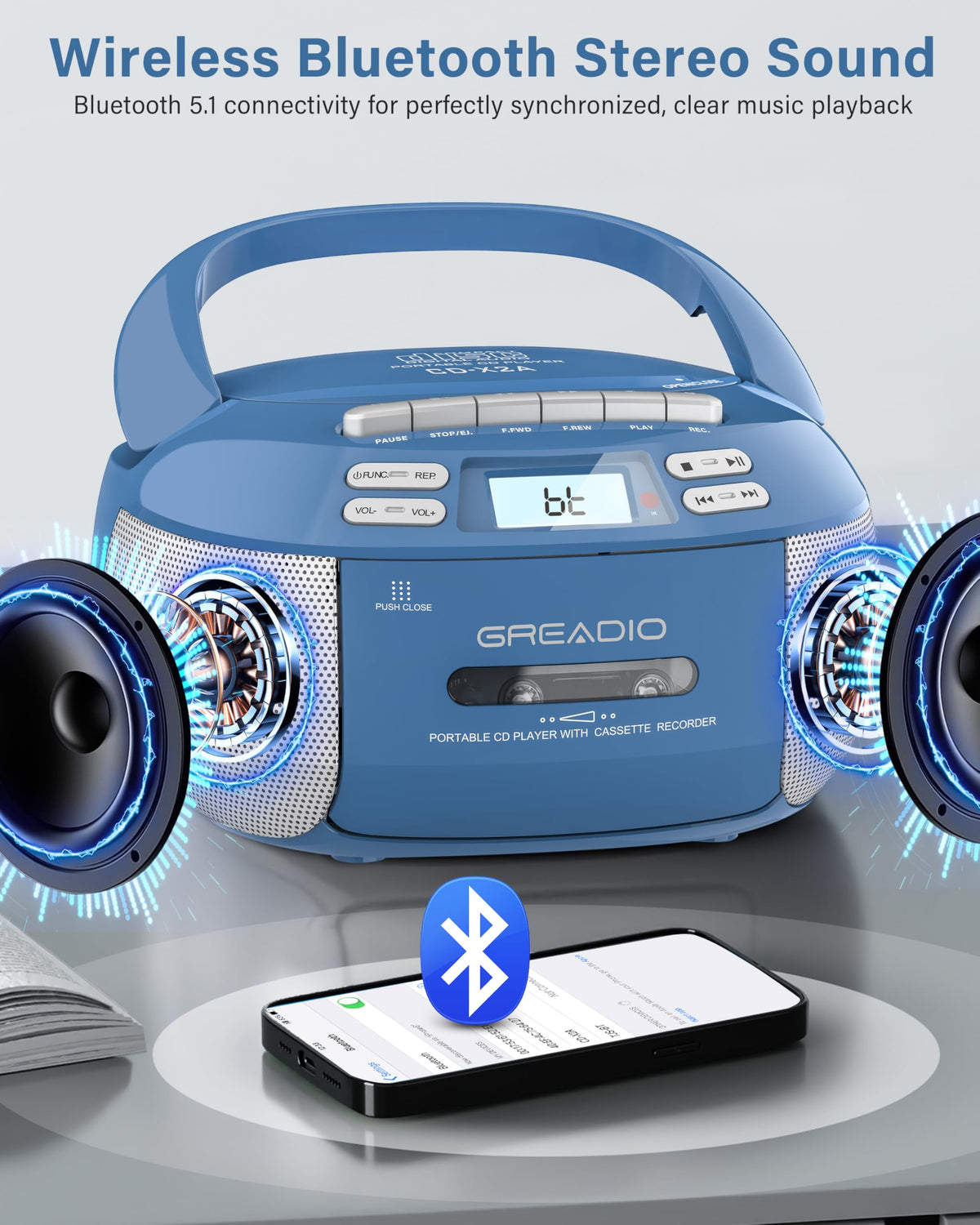 Greadio Boombox AM/FM radio for crystal-clear local station tuning