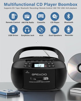 Greadio boombox cassette deck with recording capability