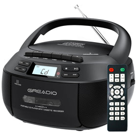 Greadio boombox front view showcases compact home stereo functionality