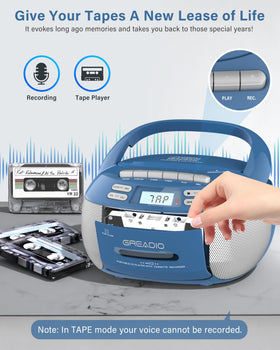 Greadio Boombox dual speakers deliver rich stereo sound and adjustable EQ