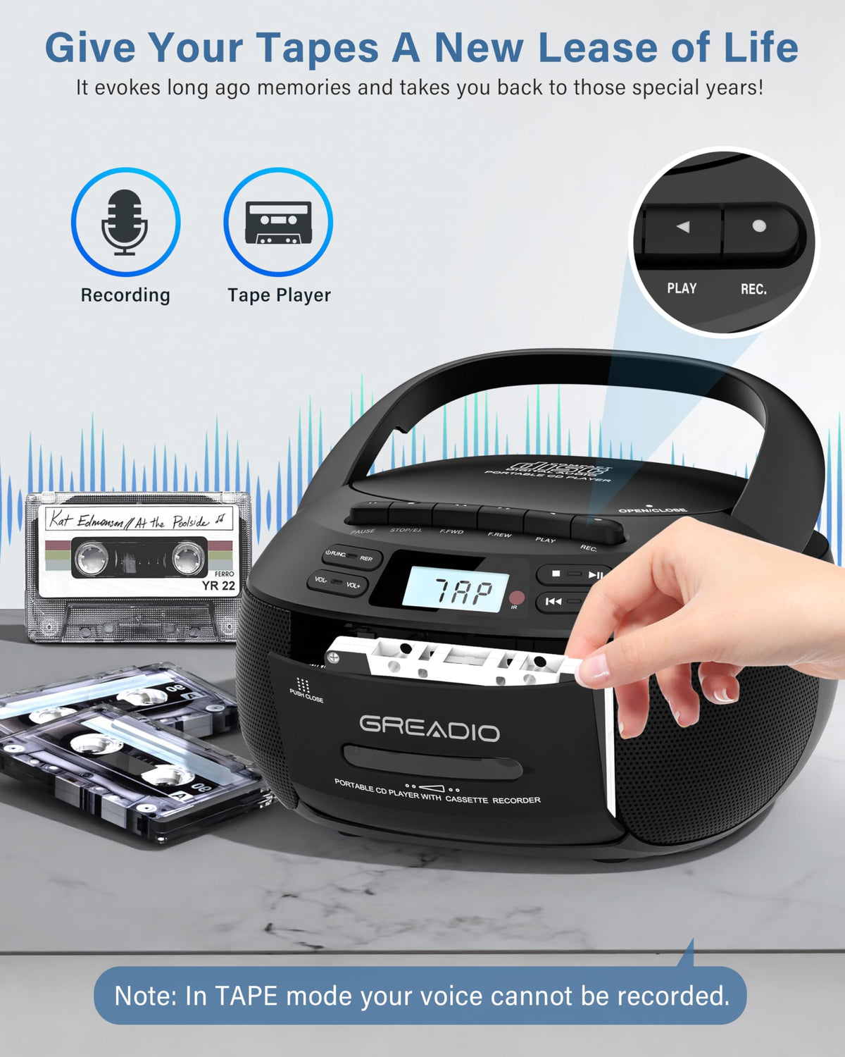 Greadio boombox USB port for playing music from flash drives