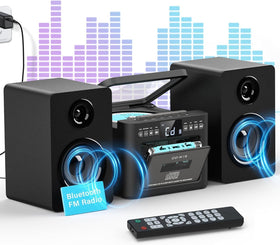 Greadio front boombox view showing CD, cassette and display for versatile playback