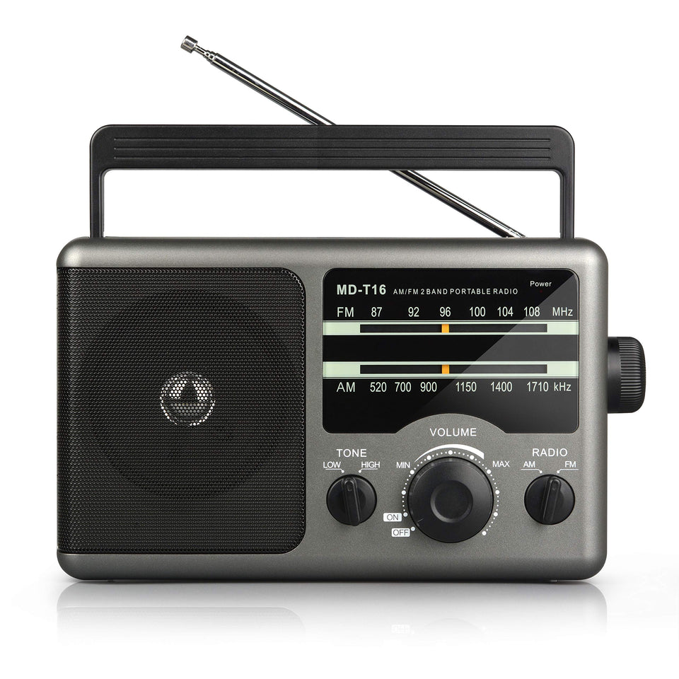 Greadio front view showing speaker and clear frequency dial for easy listening