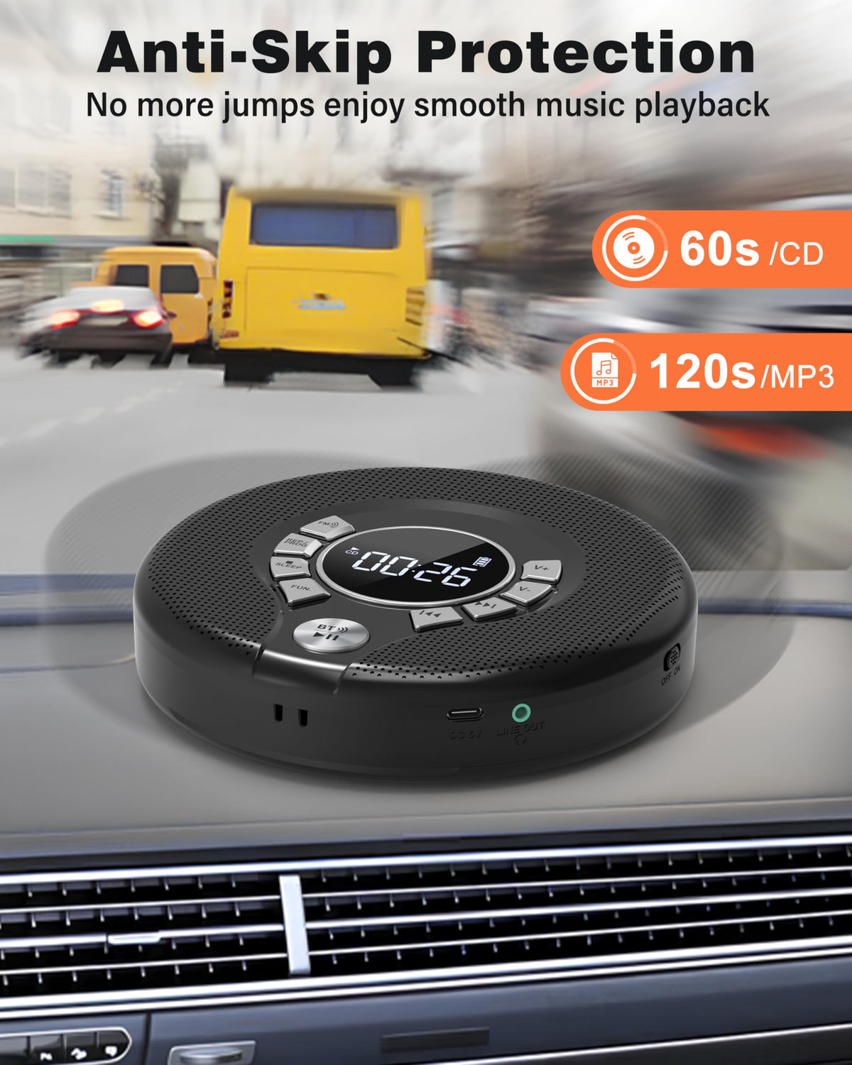 Greadio with headphones plugged into 3.5mm jack for private listening