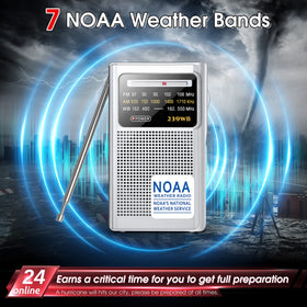 Greadio NOAA weather radio antenna extended to emphasize strong reception.