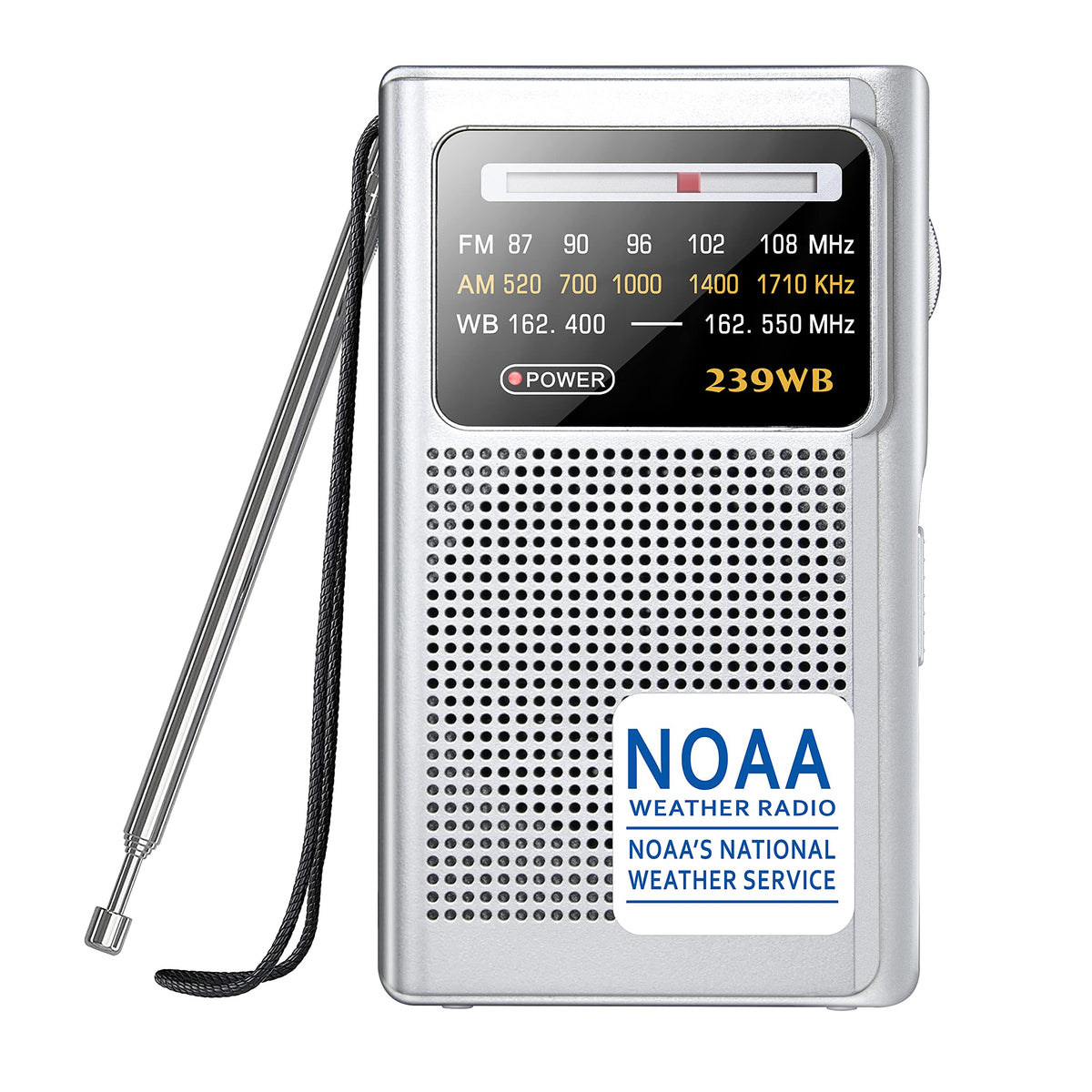 Greadio NOAA weather radio front view showing compact, reliable design for home use.
