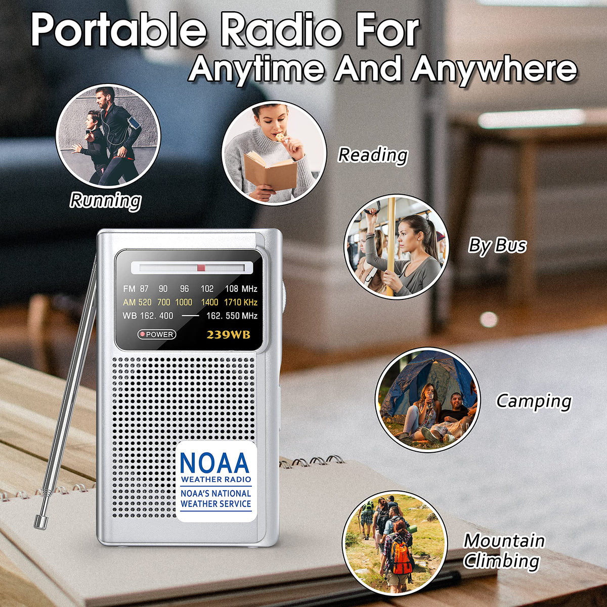 Greadio NOAA weather radio pocket-size strap for easy carrying during activities.
