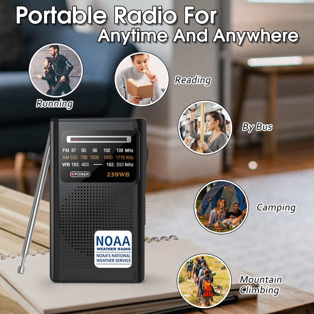 Pocket-size radio ideal for home or travel.