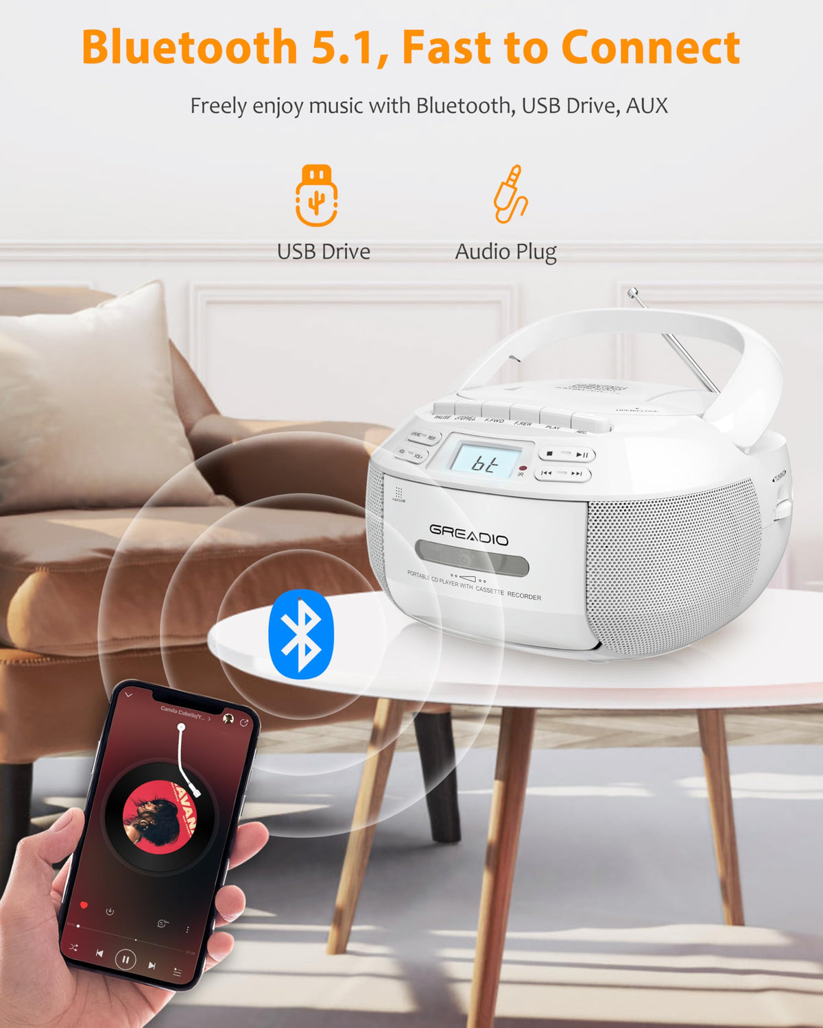 Greadio remote control in hand for convenient wireless operation