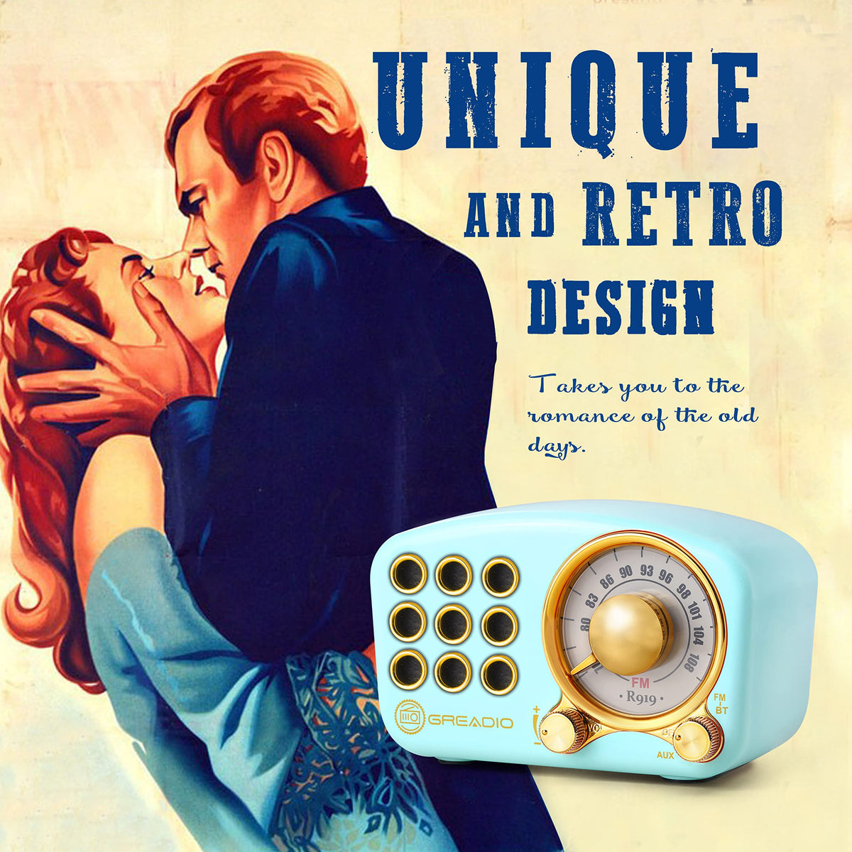 Greadio speaker in hand demonstrating compact size and portability