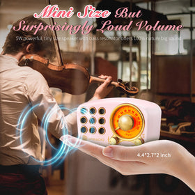 Greadio retro Bluetooth speaker side profile highlighting compact pink casing and style
