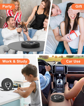 Greadio beside smartphone showing compact size and portable convenience