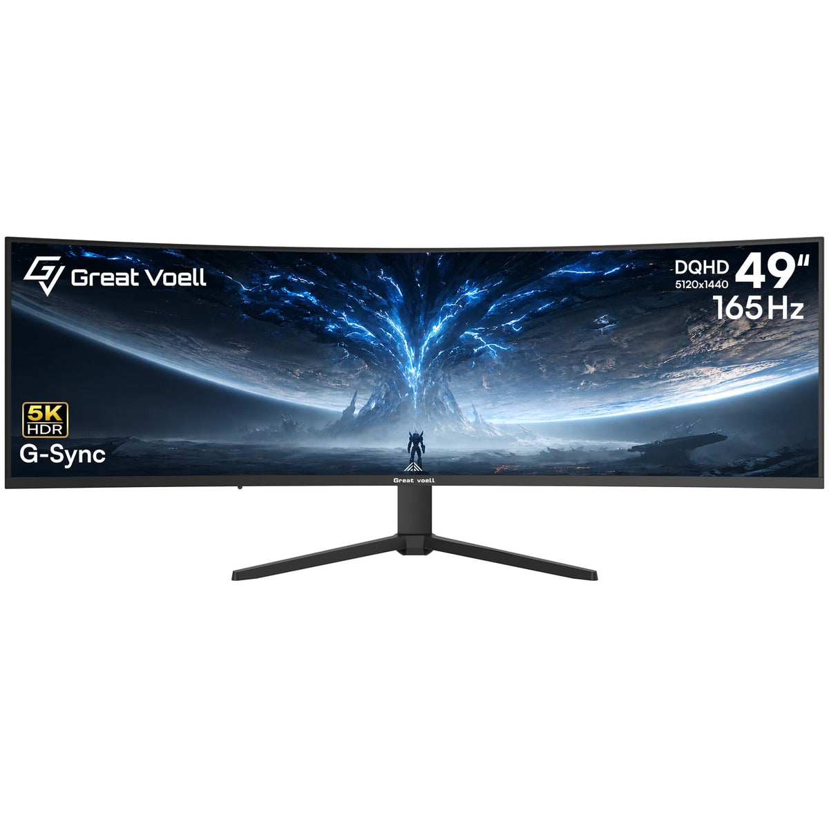 Great voell 49-inch monitor front view highlights immersive multitasking