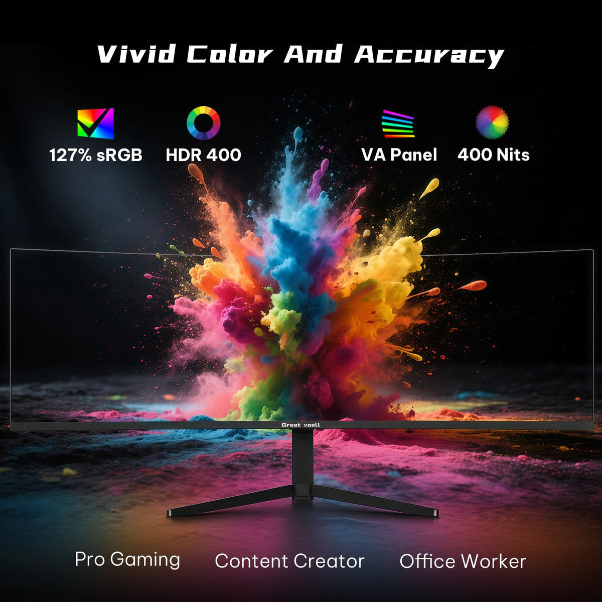 Great voell monitor delivers vivid colors for HDR content and gaming