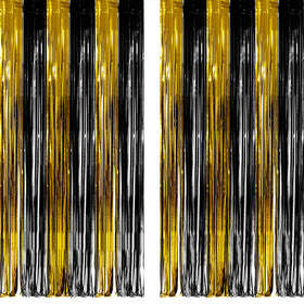 GreatRIL Black Gold Streamers Backdrop ready for elegant NYE décor.