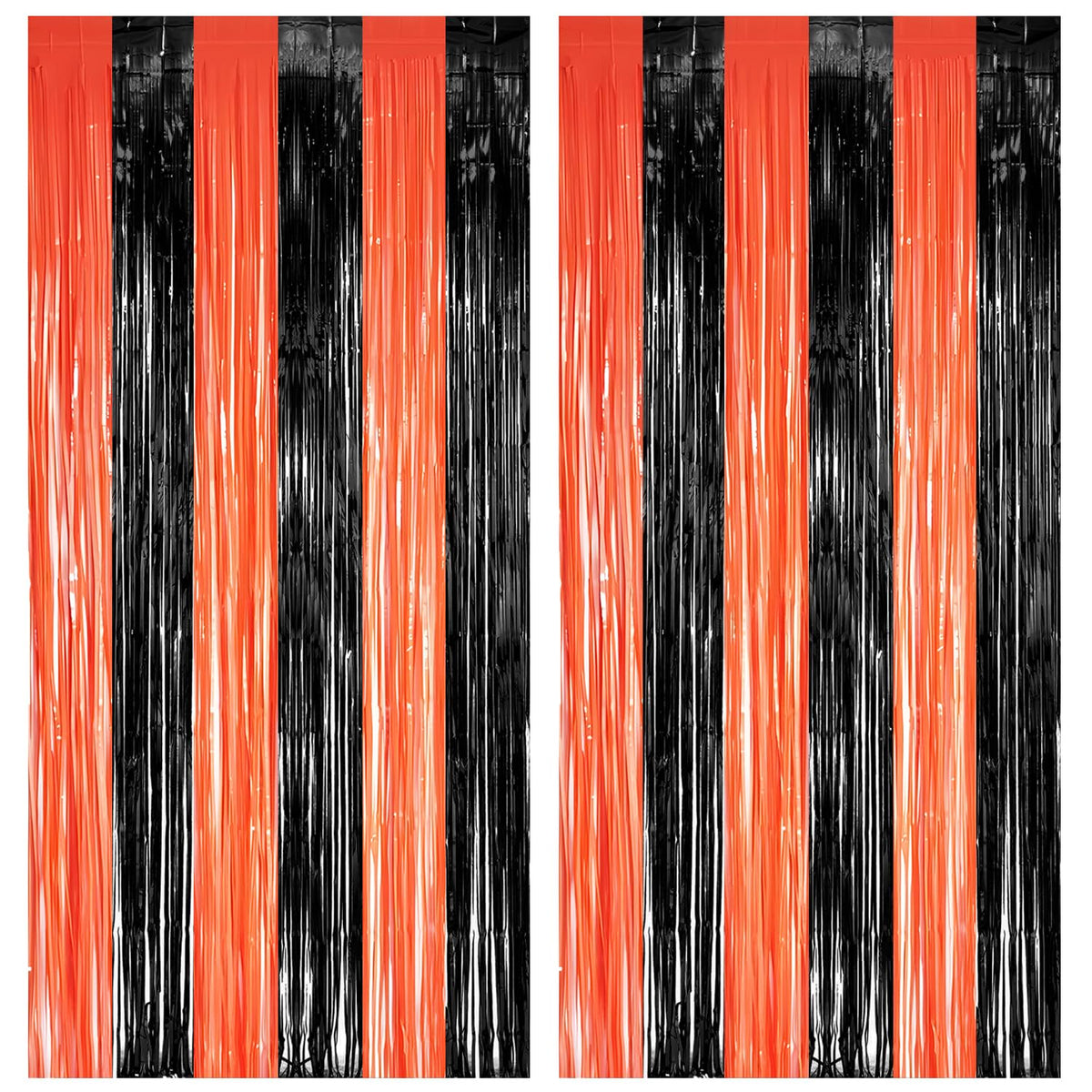 GreatRIL black orange tinsel streamer backdrop perfect for vibrant Halloween photo moments.