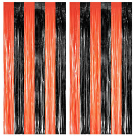 GreatRIL black orange tinsel streamer backdrop perfect for vibrant Halloween photo moments.