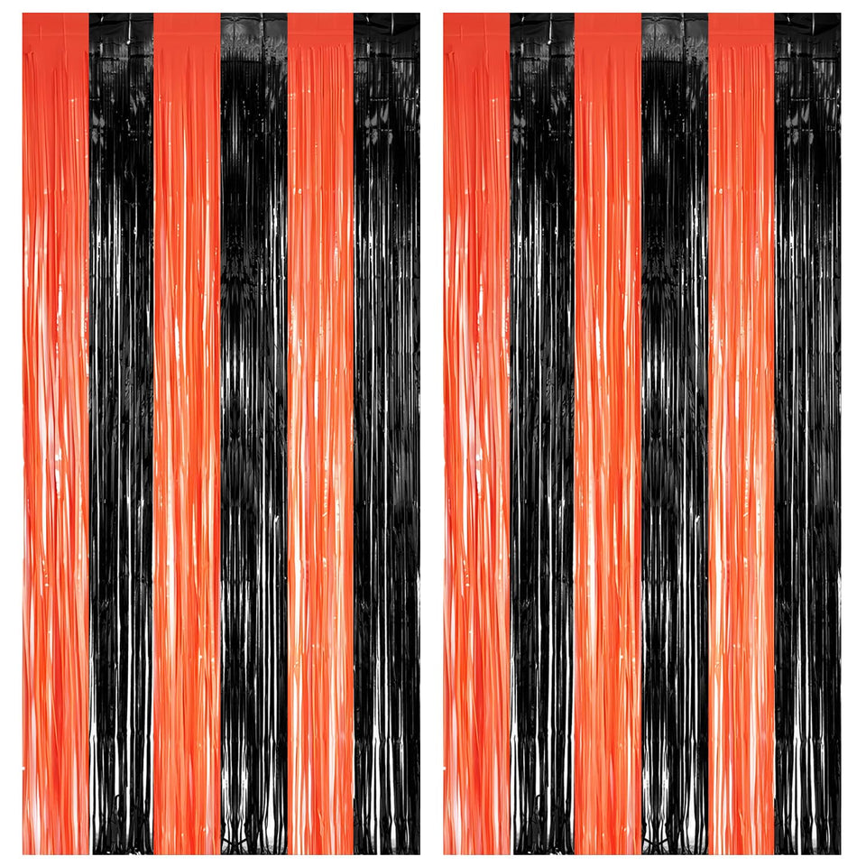 GreatRIL black orange tinsel streamer backdrop perfect for vibrant Halloween photo moments.