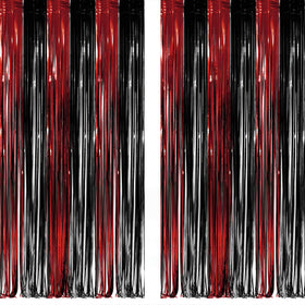 GREATRIL Black Red Streamers Backdrop for a bold Stranger-themed party setup.