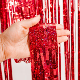 GREATRIL red Christmas decor foil curtain adds festive sparkle to celebrations.