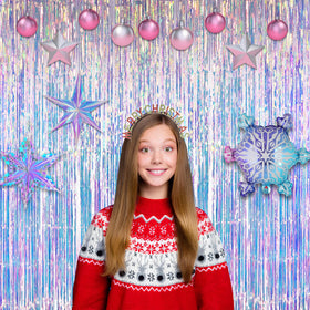 GreatRIL foil fringe curtain hangs easily for a stunning wall backdrop.