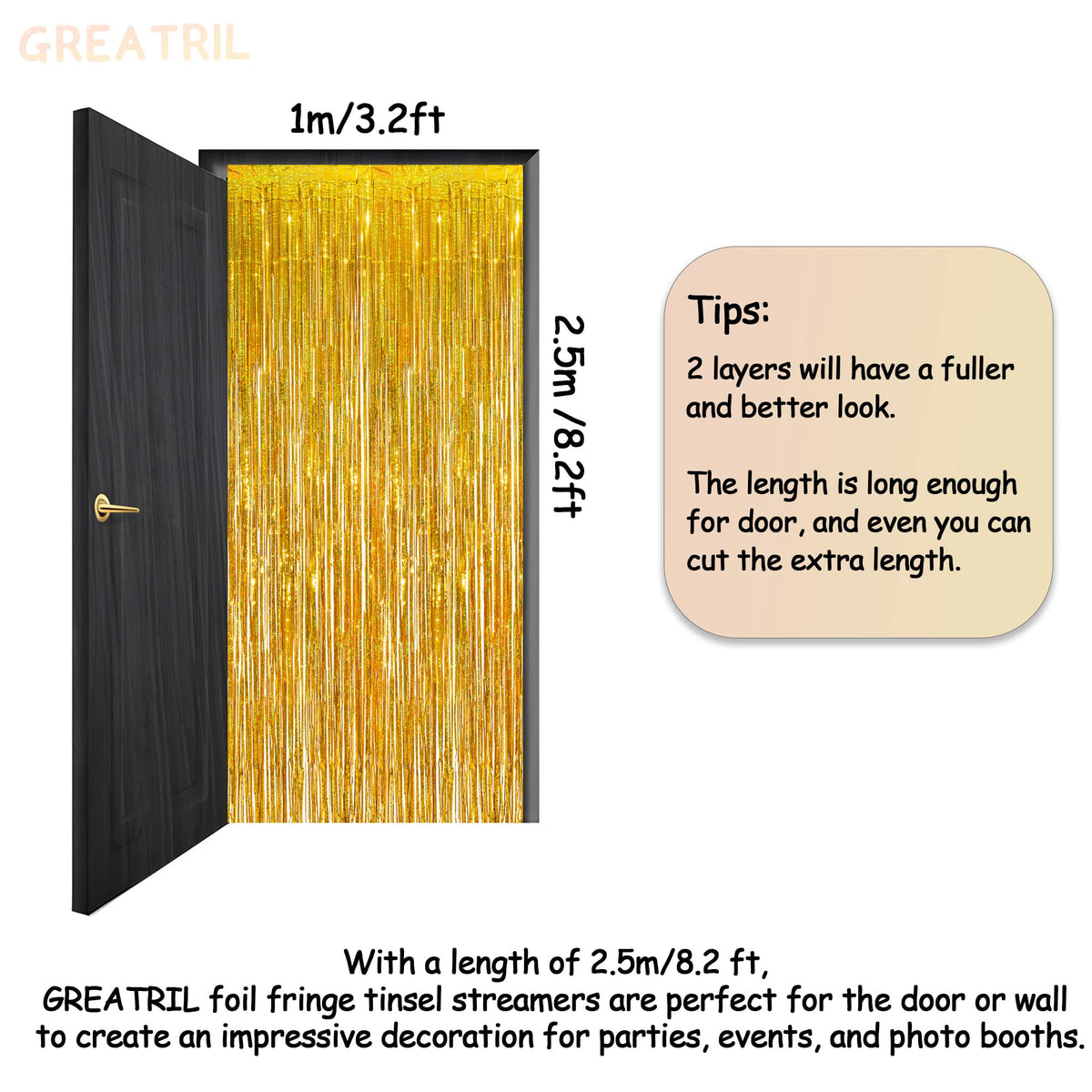 GREATRIL Gold fringe curtain party setup makes NYE and prom photos pop.
