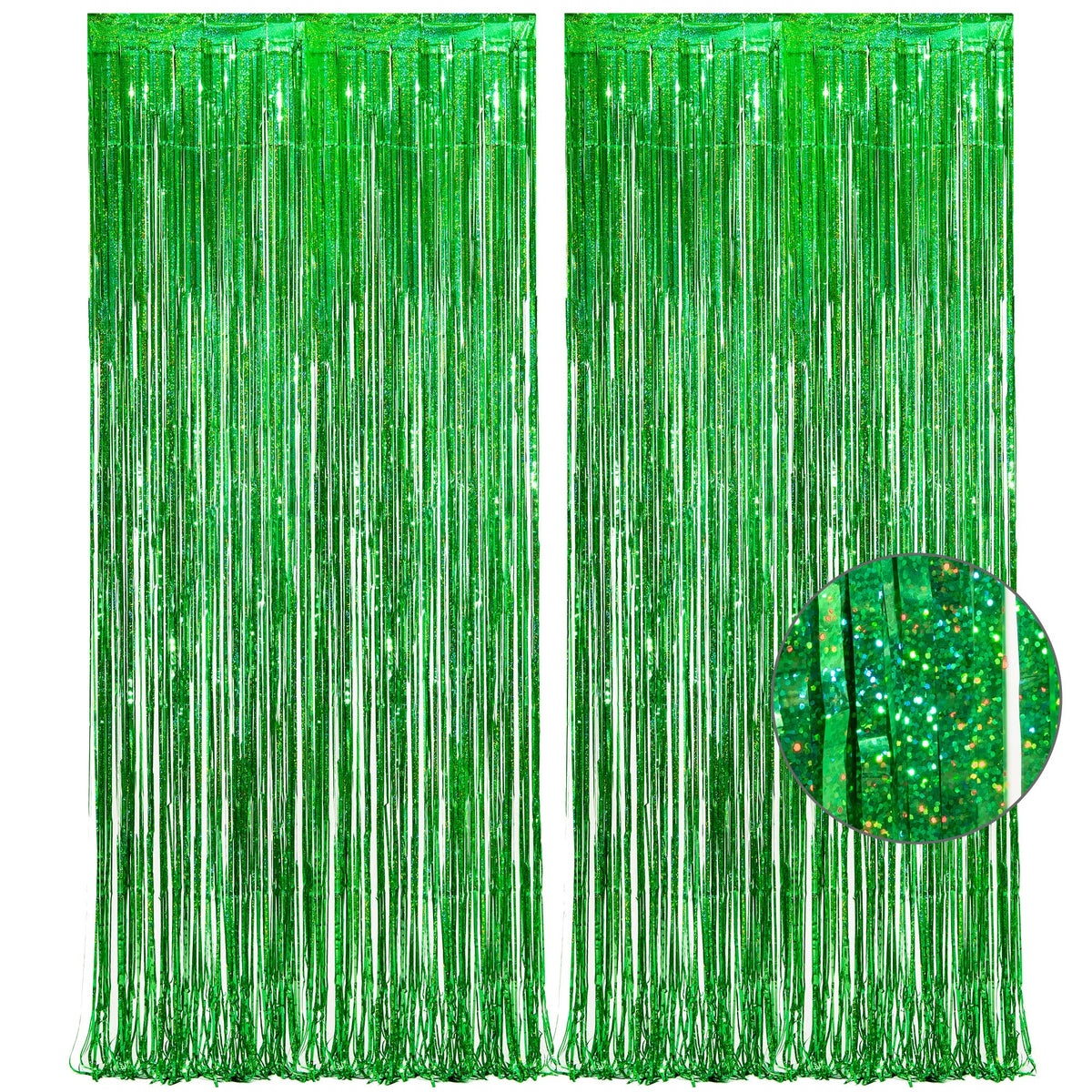 GreatRIL green foil fringe curtain on door creates festive entry and photo-worthy vibe