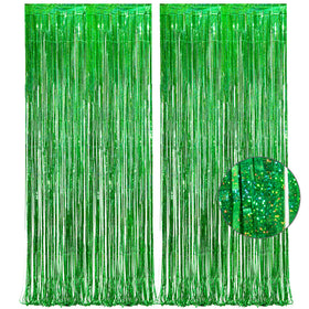 GreatRIL green foil fringe curtain on door creates festive entry and photo-worthy vibe