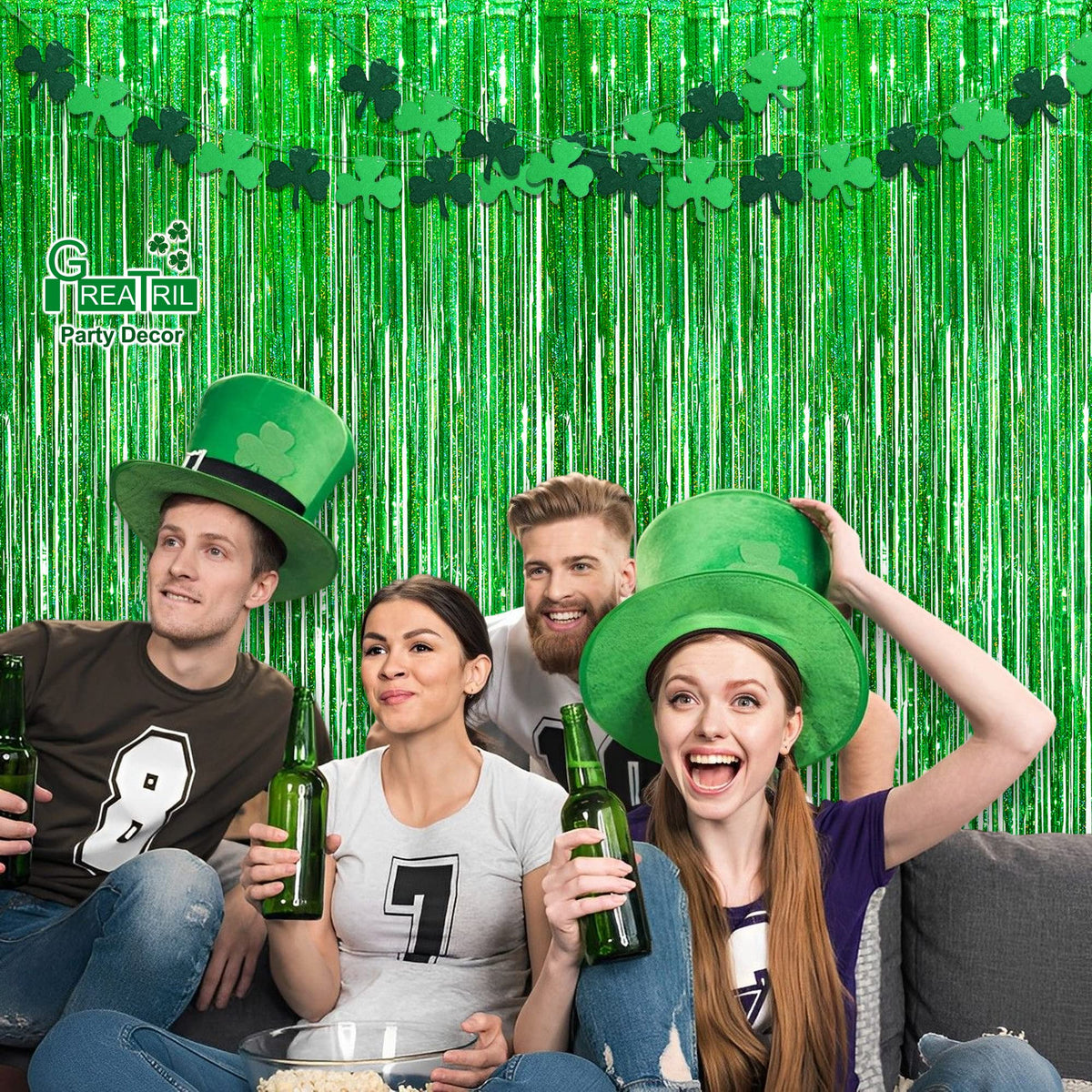 GreatRIL green foil fringe curtain wall decor adds sparkle for parties and events