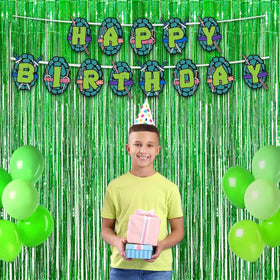 GreatRIL green tinsel curtain backdrop enhances party atmosphere for selfies and group shots