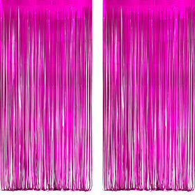 GREATRIL hot pink streamers backdrop with shimmering tinsel for vivid photo backdrops