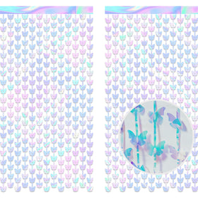 GREATRIL iridescent butterfly fringe curtain creates a shimmering birthday backdrop