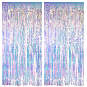 GreatRIL Iridescent Streamers Backdrop adds mermaid vibes with shimmering holographic fringe.