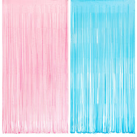 GREATRIL pink and blue foil fringe streamers backdrop for gender reveal photos