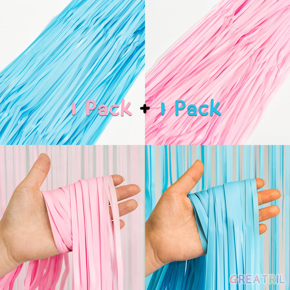 Doorway adorned with GREATRIL pink-blue fringe streamers and tape